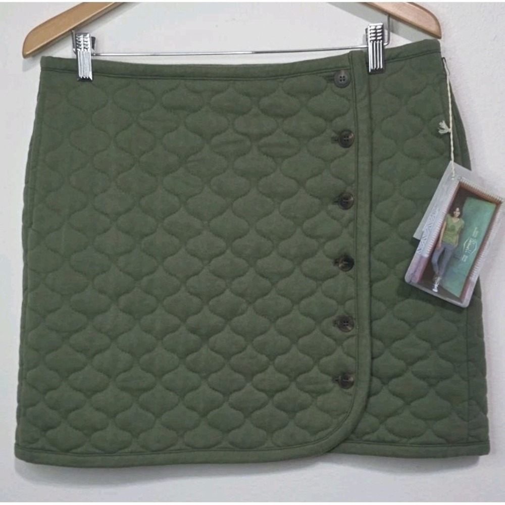 Purnell Santa Barbara Work Wear Women Skirt 8/29 Olive Button‎ Wrap Quilted Boho